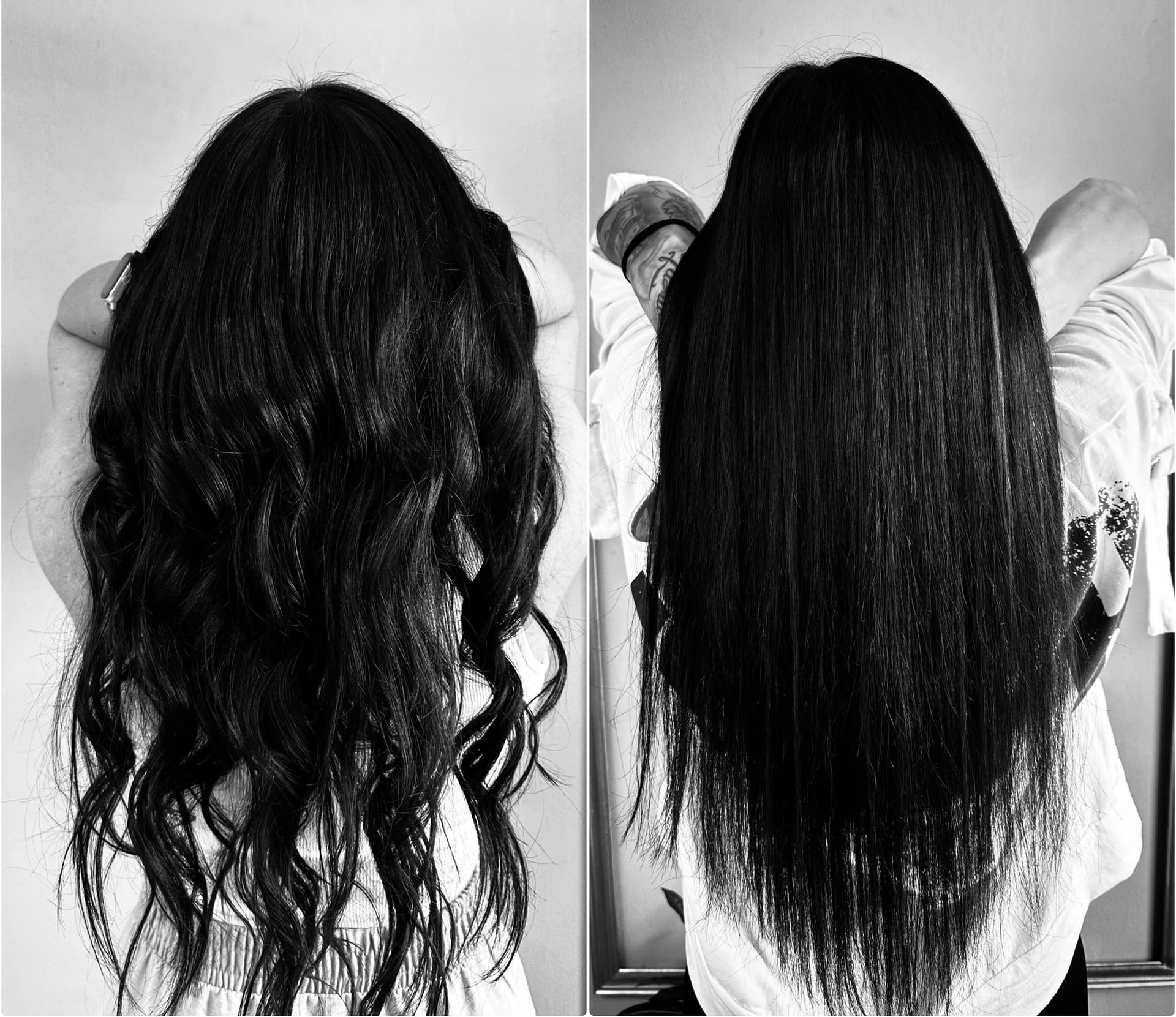 Prodlužování vlasů - před a po, tmavé vlasy