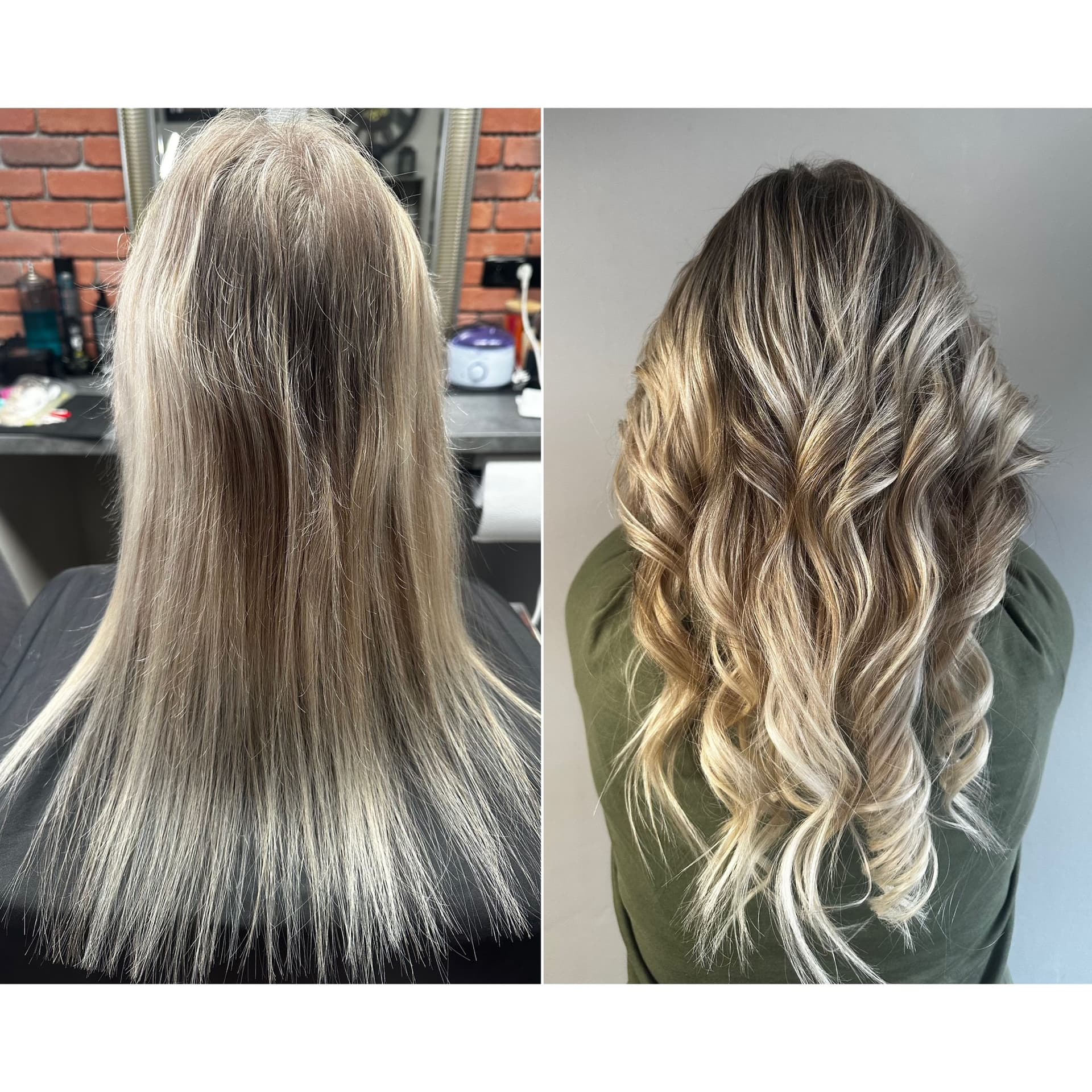 Prodlužování vlasů - před a po, blond vlasy