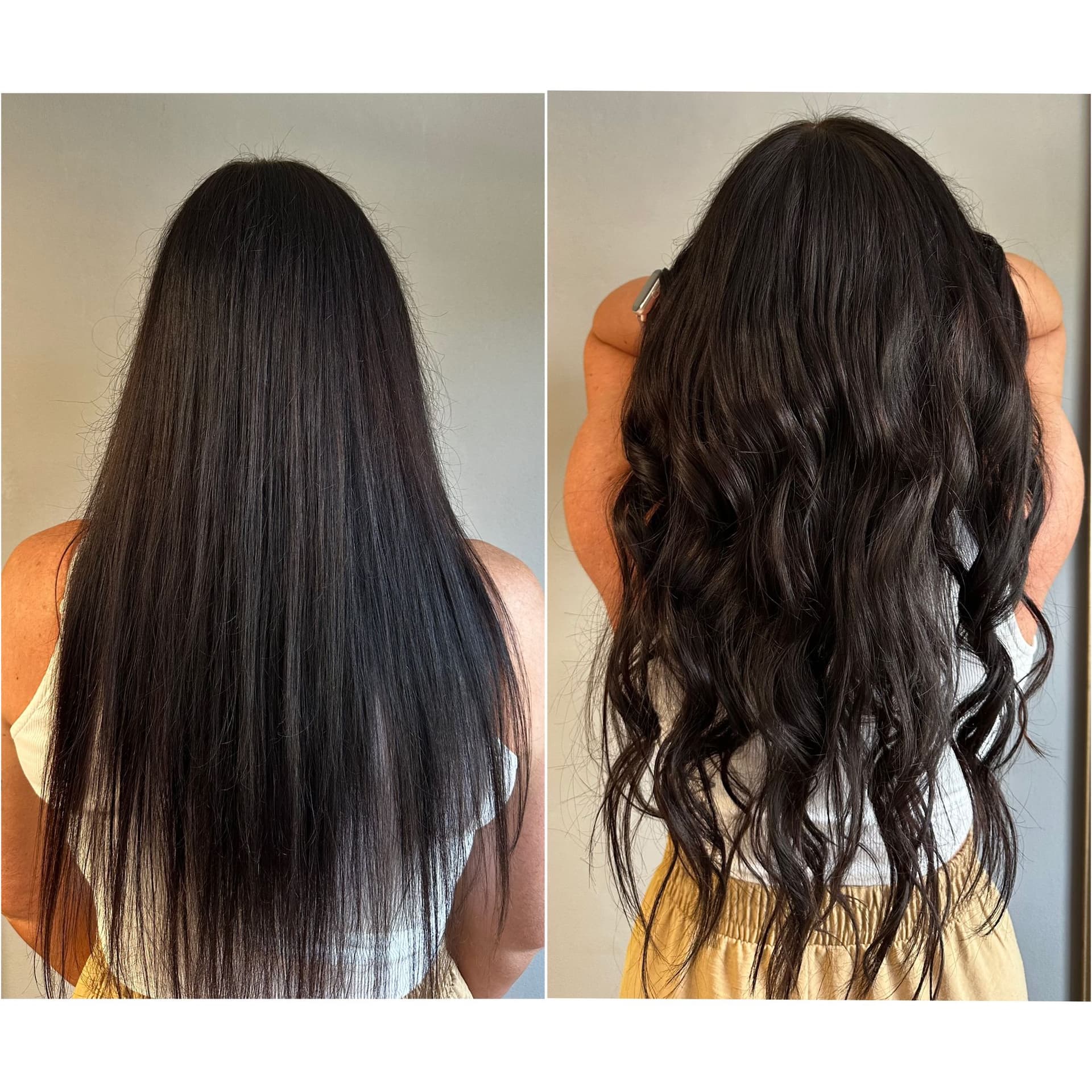 Prodlužování vlasů - před a po, tmavé vlasy